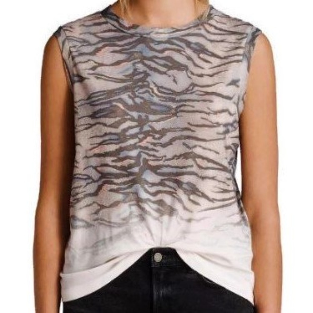 All Saints Zebra Print Sleeveless Tank - White & Gray